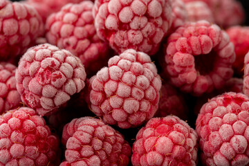 Frozen raspberry close up in studio
