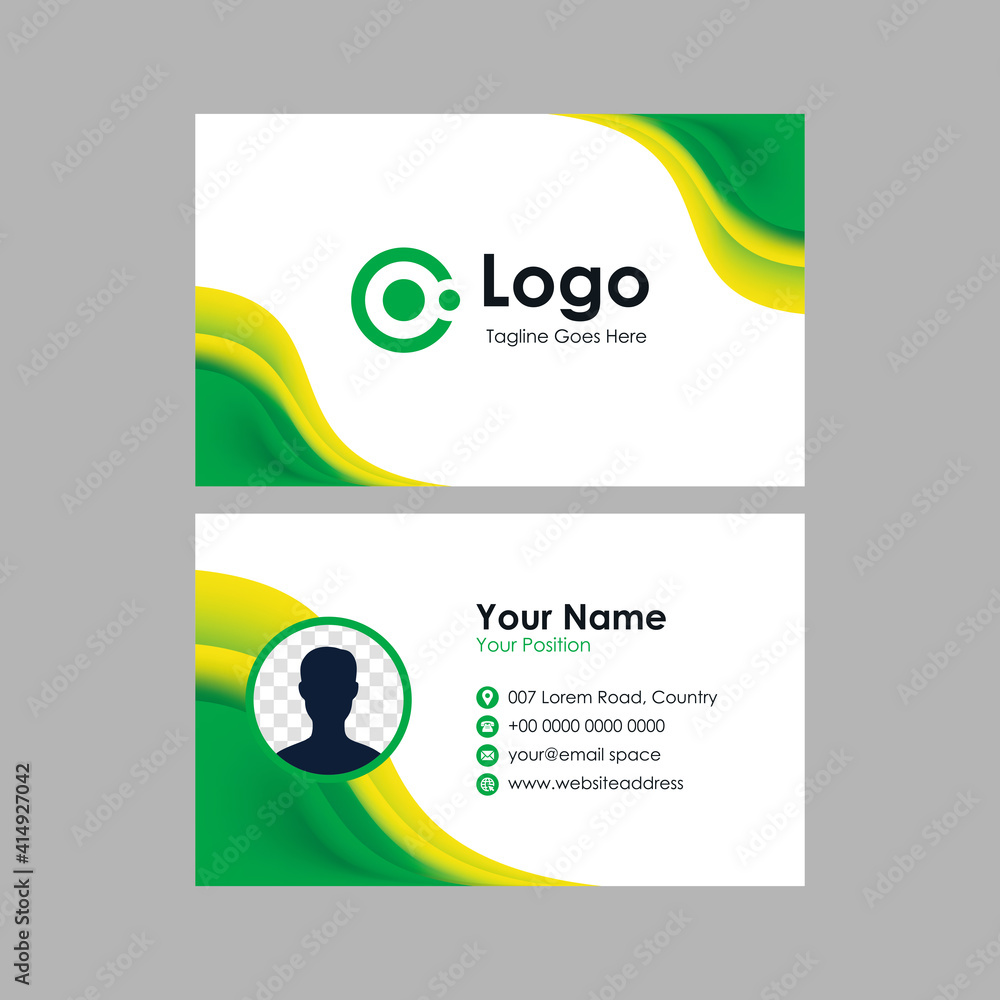 Poster clean smooth business card with green wavy mesh gradient background design, professional stylish nam