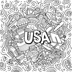 USA hand drawn cartoon doodle illustration.
