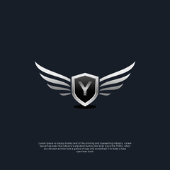 Letter Y shield wings concept logo luxury concept template