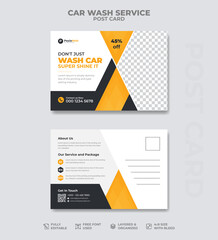 Car Wash washing  postcard design template 