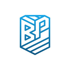 Letter BP Shield Line Logo Design