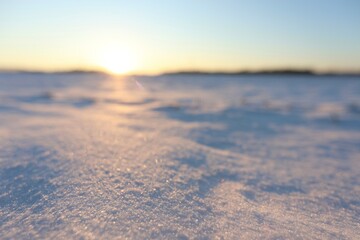 Winter sunset in the snow - focus on foreground 