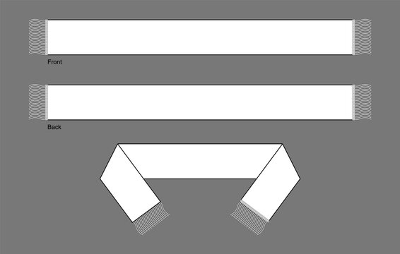 Blank White Soccer Fans Scarf Template Vector on Gray Background.Front and Back View.
