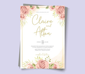 Wedding invitation design with pink roses