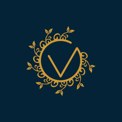 Letter V Ornament Logo Design