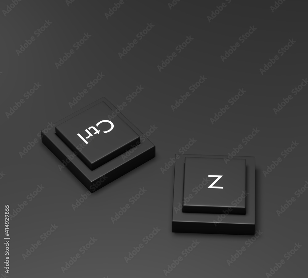 Fototapete 3d rendering, closeup pressing control + z shortcut on a black desktop wireless computer keyboard, l