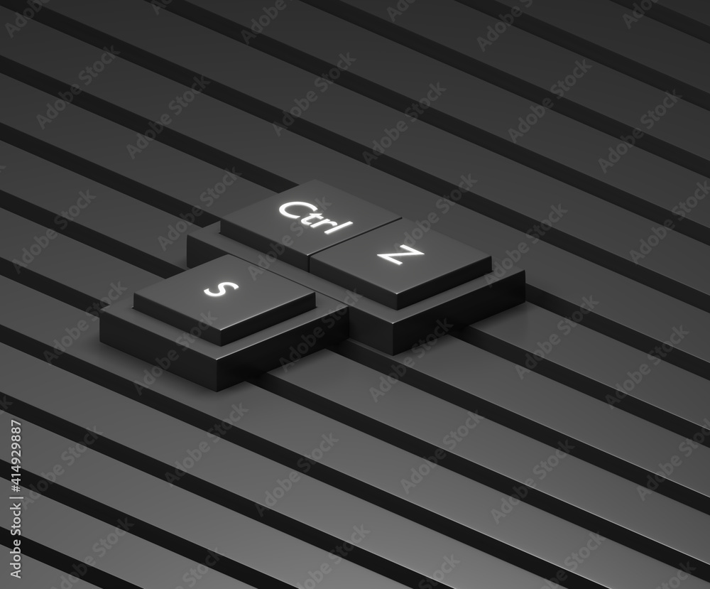 Fototapete 3d rendering, closeup pressing control + z shortcut on a black desktop wireless computer keyboard, l