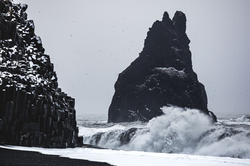 Reynisfjara Black Sand Beach, Vik, Iceland, North Atlantic Ocean