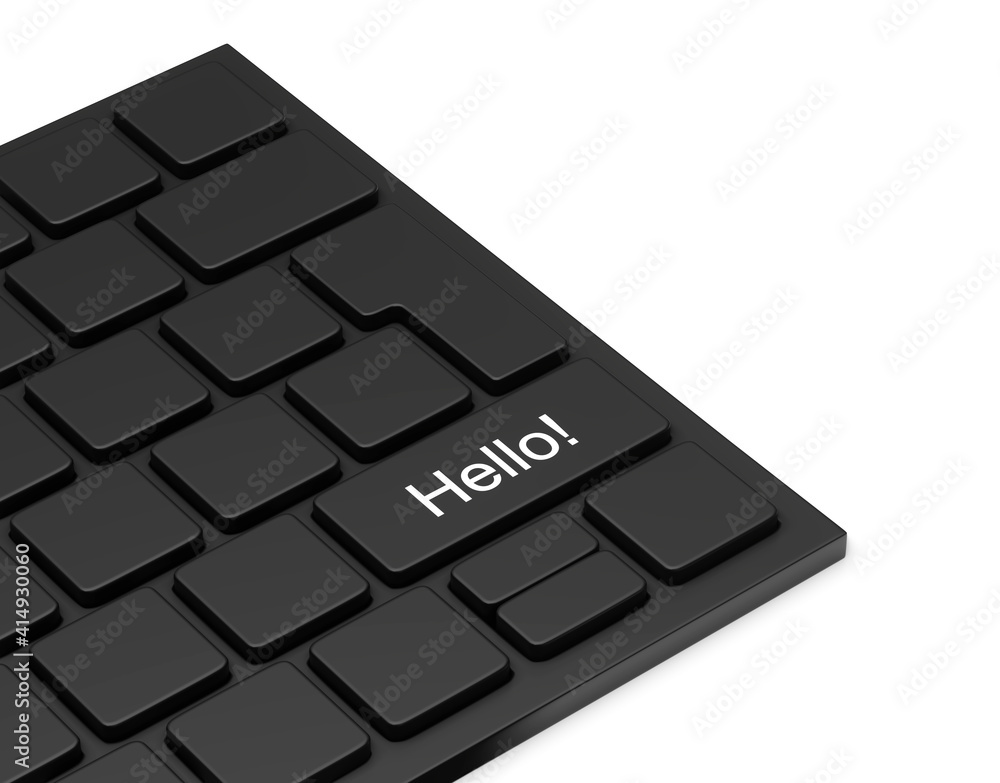 Aufkleber perspective of the keyboard. close up with black keys, 3d, 3d rendering, 3d render of a white keyboa