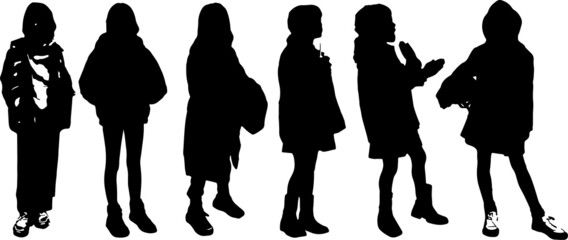 Vector silhouette of little girls, front view perfect to include in your architecture projects, renders, sketches or plans.