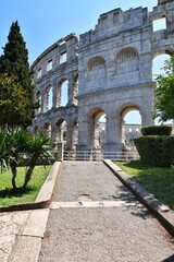 Obraz premium The Roman Amphitheater of Pula, Croatia. UNESCO world heritage. Tourist attraction of Pula.
