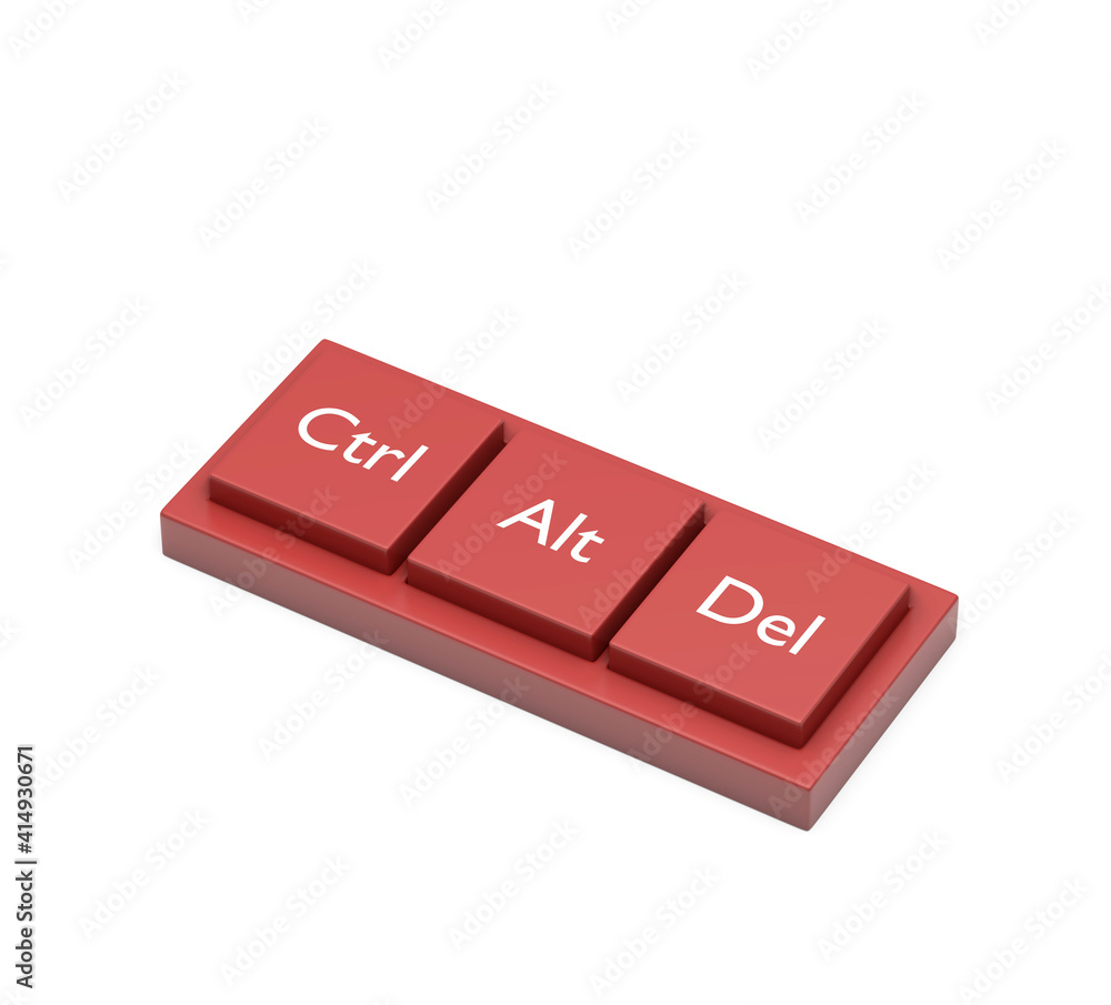 Aufkleber 3d rendering, closeup pressing control + alt + del shortcut on a black desktop wireless computer key