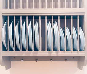 Wooden Plate Drying Rack In A Modern House