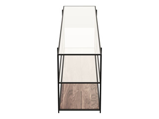 Modern console table with metal base and glass shelves. 3d render