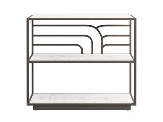 Modern console table with metal base and marble shelves. 3d render