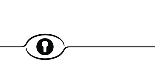 Keyhole with eye icon. The eye looks into the keyhole. Keyhole eye hole looking. Lock door Look concept. Eyes peeping through the keyhole. Flat vector sign.