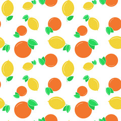 Seamless background with lemons and oranges. Vector. Repeating pattern  citrus fruits. Template for fabric, paper, design