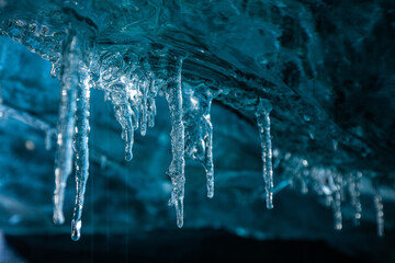 Blue ice texture in the caves in Jökulsárlón glacier, Iceland, North Atlantic Ocean
