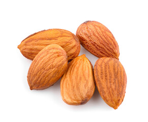 Closeup of almonds, isolated on the white background