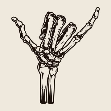 Skeleton hand showing shaka gesture
