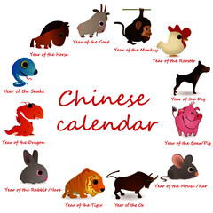 Chinese calendar with twelve  animals