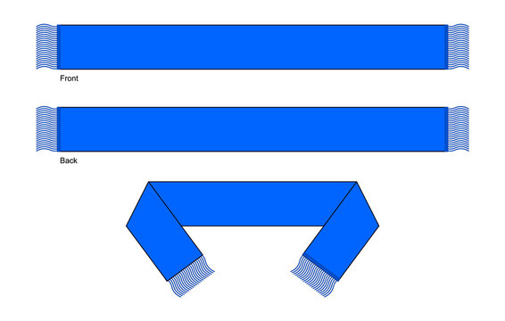 Blank Blue Soccer Fans Scarf Template Vector On White Background.Front And Back View.