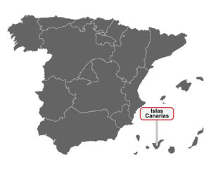 Landkarte von Spanien und Kanaren mit Ortsschild Islas Canarias