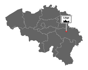 Landkarte von Belgien mit Orstsschild Liege