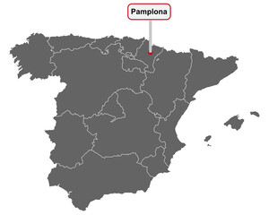 Landkarte von Spanien mit Ortsschild von Pamplona