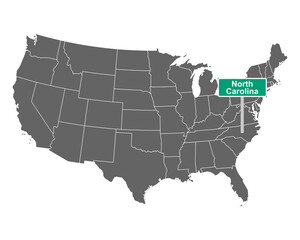 North Carolina Ortsschild und Karte der USA