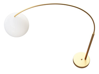 Modern brass metal floor lamp with white glazed glass bulb. 3d render