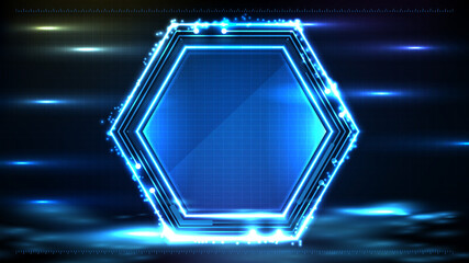 abstract background of Blue glowing hexagon star technology sci fi frame hud ui