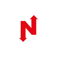 The letter N with up and down arrow signs. Vector symbol
