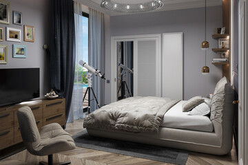Elegant bedroom design ideas, 3D illustration