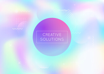 Liquid shapes background with dynamic fluid. Holographic bauhaus gradient with memphis elements.