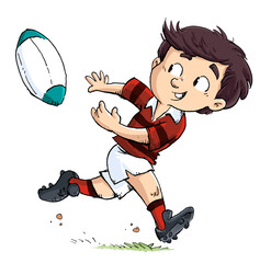 Boy passing a rugby ball