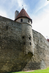 Fototapeta na wymiar Fortress walls and towers of Tallinn, Vaike-Kloostri Street, Tallinn, Estonia