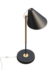 Modern polished powder coated brass and black metal table lamp. 3d render