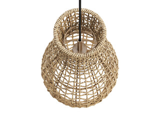Mid-century modern pendant lamp with natural finished rattan shade. 3d render