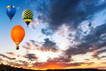 balloon against the backdrop of sky and sunset, silence of nature