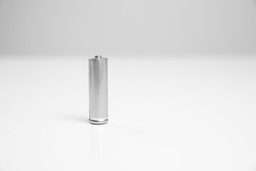 18650 Li-ion silver battery salt and alkaline GP R6 on a white background. disposable and...