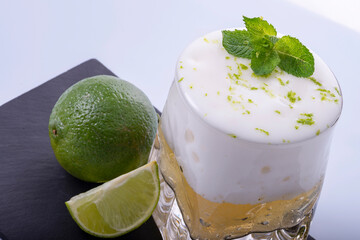 Mojito sorbet dessert, with lime.