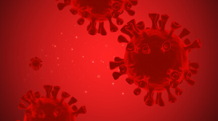 coronaviruses influenza concept COVID-19 on red background. 3d rendering.