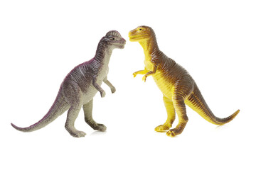 dinosaurs toys on white background