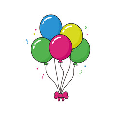 simple flat colorful Balloon illustration design, cute birthday balloon with outlined style template vector