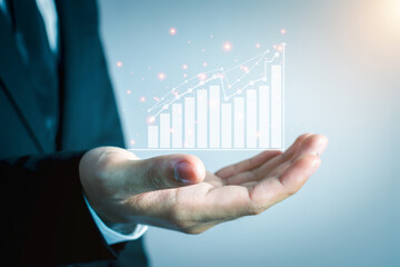 Business people are using Stock chart innovative technology. Mixed media, digital smartphone and online shopping concept.