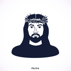 Jesus Christ, the Son of God in a crown of thorns on his head, a symbol of Christianity, vector illustration 