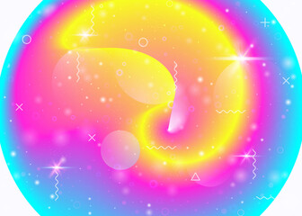 Holographic background with vibrant rainbow gradients. Dynamic fluid. Cosmos hologram.