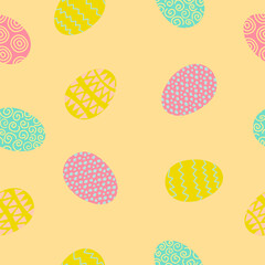 Easter eggs seamless pattern. Eggs with ornament on a pink background